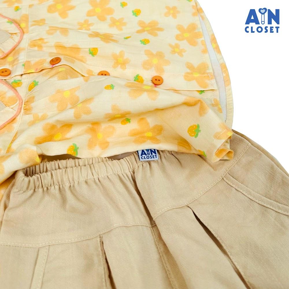 Bộ quần áo Dài bé gái họa tiết hoa Cúc Mai Cam cotton - AICDBGQCQJTO - AIN Closet
