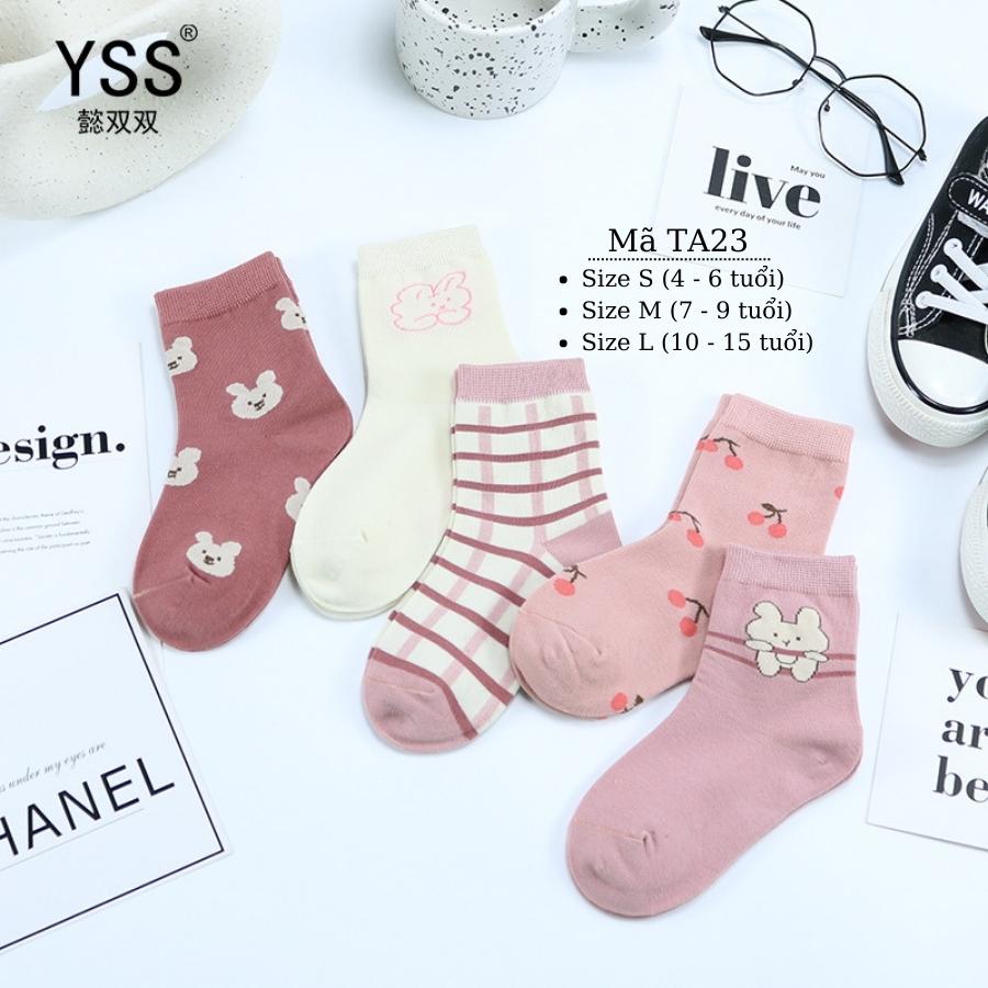 Tất cho bé gái 4 - 12 tuổi màu hồng thun co giãn thoáng khí vớ cổ cao dài cute dễ thương phù hợp trẻ em học sinh nữ TA23