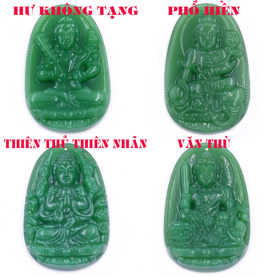 Mặt dây chuyền Phật A di đà đá xanh 2.2 x 3.6cm ( size trung ) kèm vòng cổ dây dù xanh lá + móc inox, Phật bản mệnh