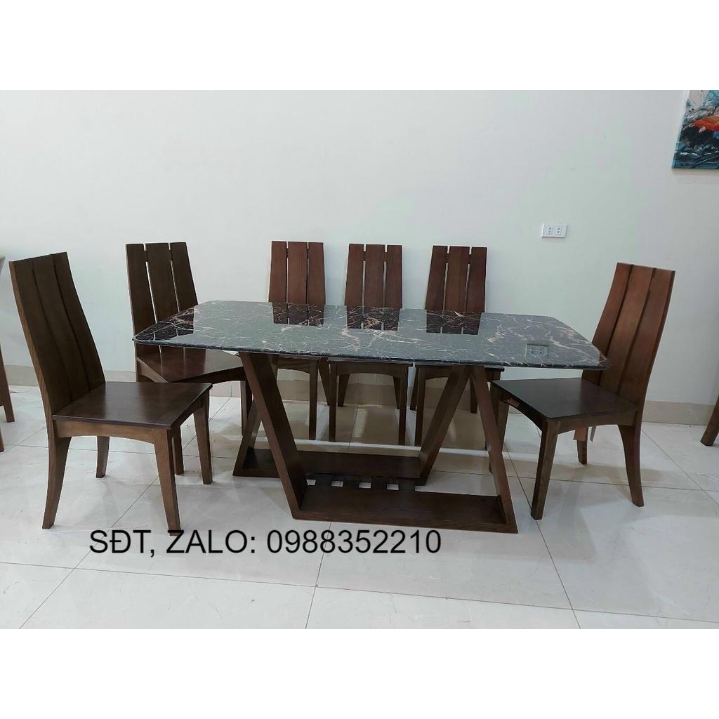 Bàn ăn 6 ghế gỗ sồi đen