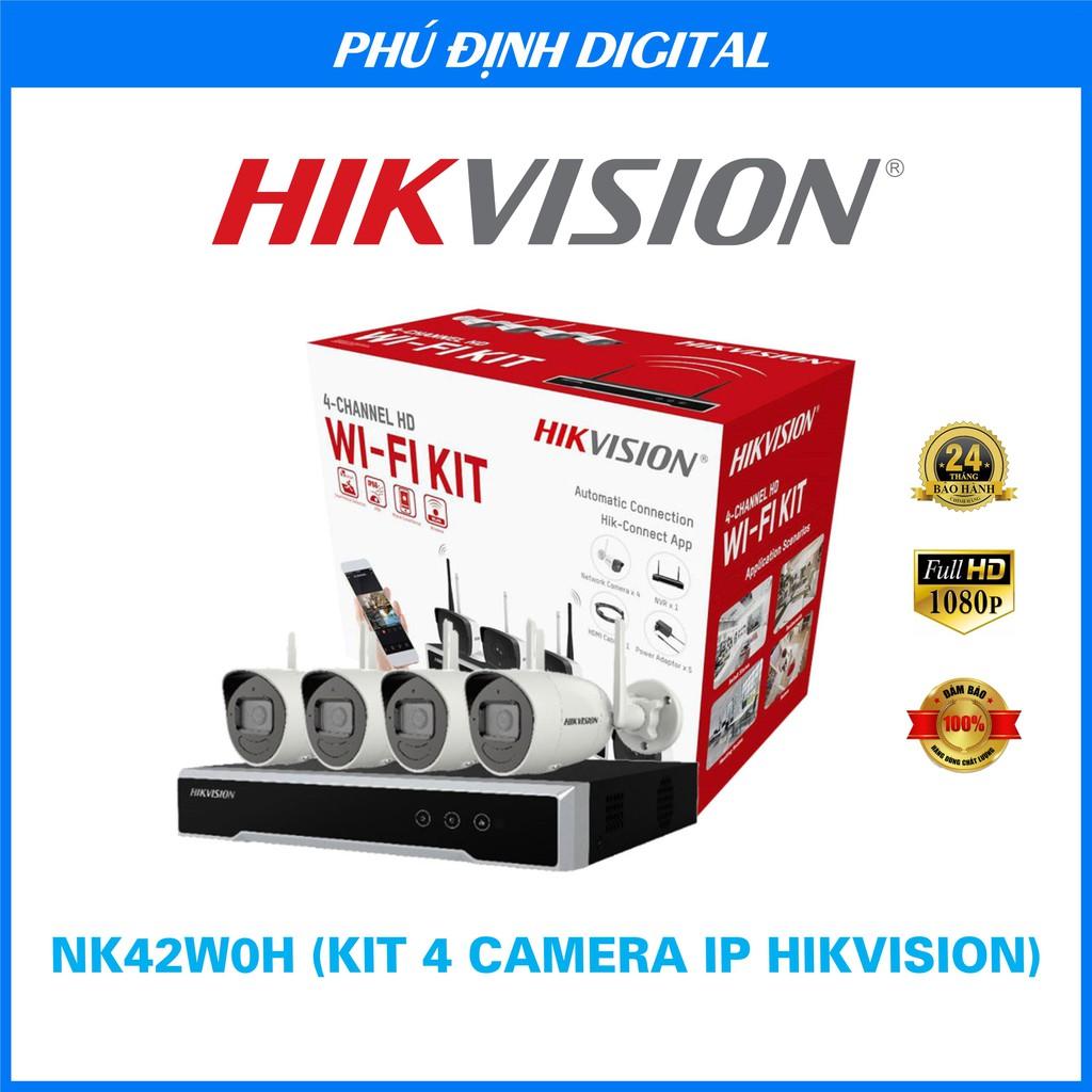 Trọn bộ 4 camera IP Wifi kèm mic thu âm 2MP Hikvision Thế hệ mới mã NK42W0H - Hàng Chính Hãng