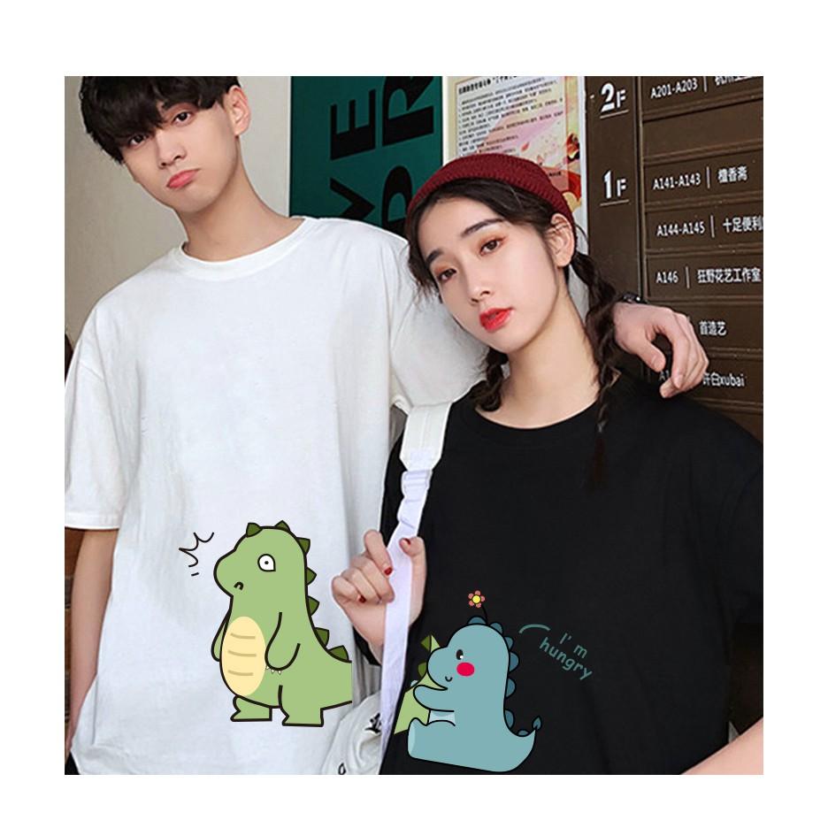 Áo Thun Tay Lỡ Unisex KHỦNG LONG HUNGRY Form Rộng Ulzzang Couple Nam Nữ