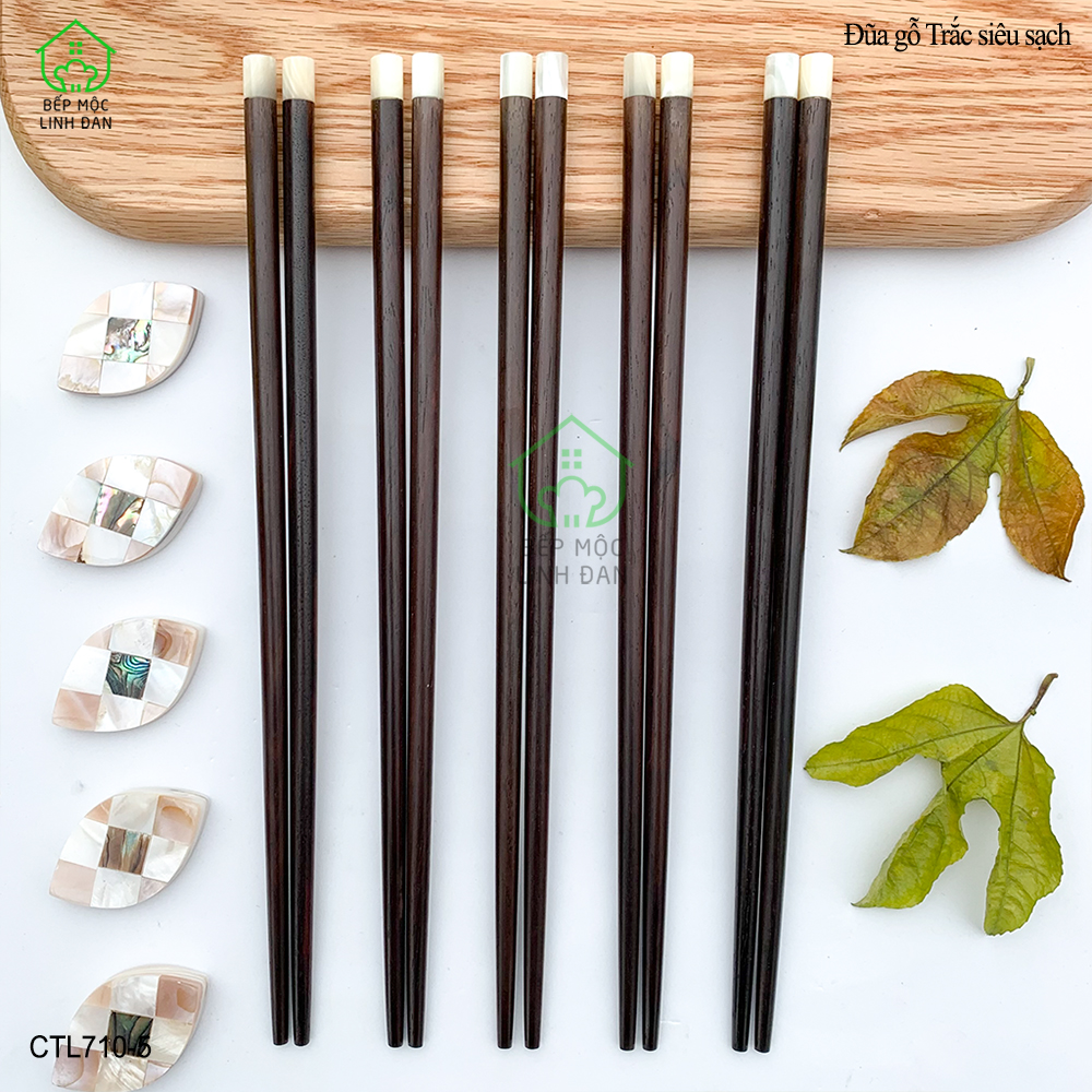 (5 Đôi) Đũa Gỗ Trắc Tự Nhiên Đầu Ốc Biển 1cm - Hàng Đẹp Siêu Sạch [CTL710-5]