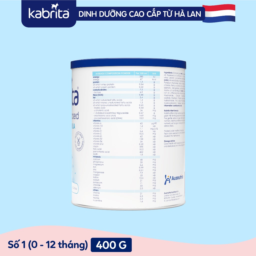 [MUA 1 B2 TẶNG BỘ LY SỨ, 2 B2 TẶNG BỘ LY SỨ + BẢNG GỖ] [DATE 2025] Combo 2 lon Sữa dê Kabrita số 1 cho trẻ (0-12 tháng) - Lon 400g [B2