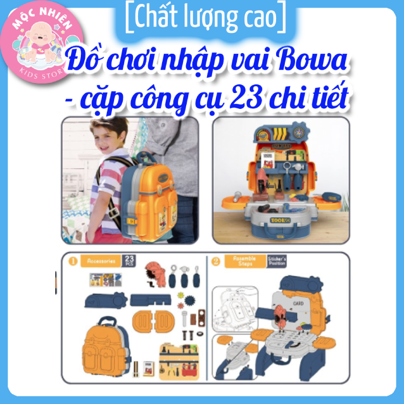 Đồ chơi nhập vai Bowa 8112P - Cặp công cụ 23 chi tiết (3 trong 1) dành cho bé trai trên 3 tuổi