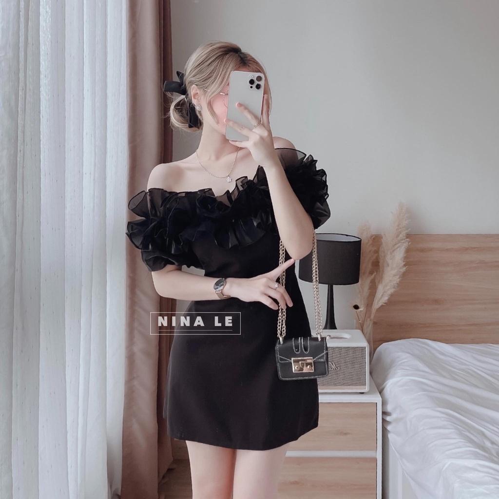 Đầm nữ tầng bèo trễ vai phối voan kiếng màu sắc quý phái giúp nàng nổi bật dạo phố, dự tiệc