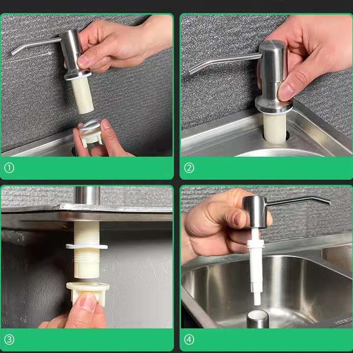 Đầu xịt dầu rửa chén bát gắn chậu bếp, làm bằng inox 304, có ống mềm nối với bình đựng dầu rửa