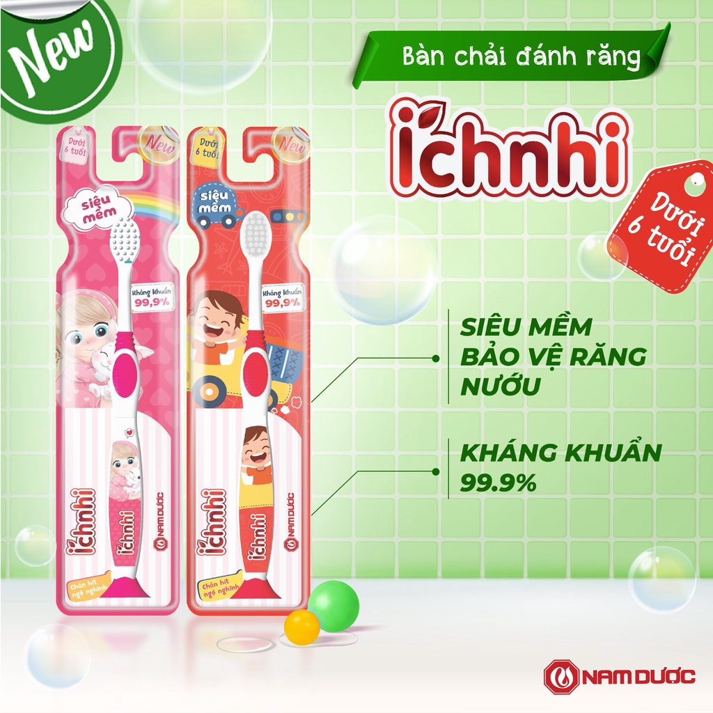 Bàn chải đánh răng cao cấp Ích Nhi cho trẻ em lông siêu mềm mịn, kháng khuẩn 99.9%