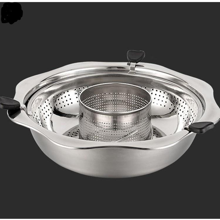 Nồi Lẩu Inox Xoay 2 Tầng Chống Dính, Nồi Lẩu inox 2 Tầng Dùng Cho Mọi Loại bếp