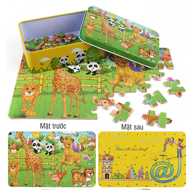 ĐƯỢC CHỌN 20 MẪU Đồ chơi tranh ghép 60 mảnh gô Puzzle hộp đựng sắt cao cấp cho bé