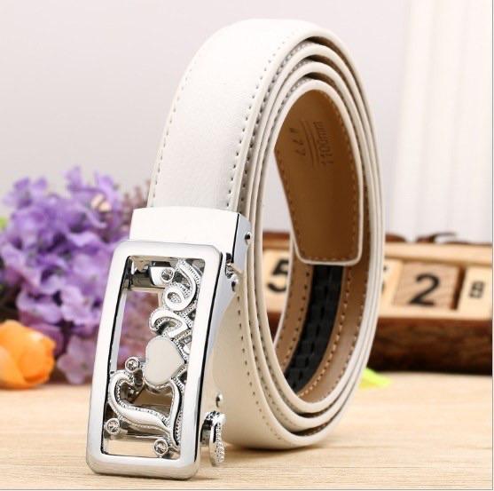 Thắt lưng nữ da bò khoá tự động - Mặt khoá hoạ tiết hoa văn
