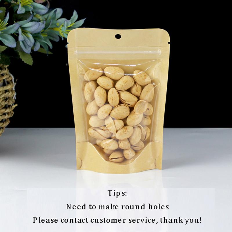 Bộ 100 Giấy Kraft Đứng Túi Họa Tiết Dây Kéo Túi Ziplock Trà Khô Hàng Trái Cây Lại Hàn Miệng Túi ngày Lễ Thực Phẩm Đóng Gói Túi