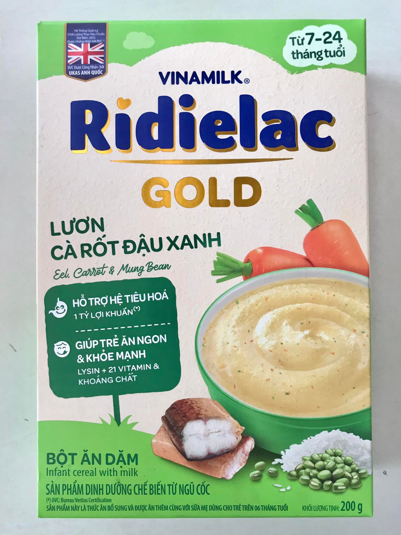 COMBO 2 Hộp BỘT ĂN DẶM RIDIELAC
GOLD LƯƠN CÀ RỐT ĐẬU XANH -
HỘP GIẤY 200G