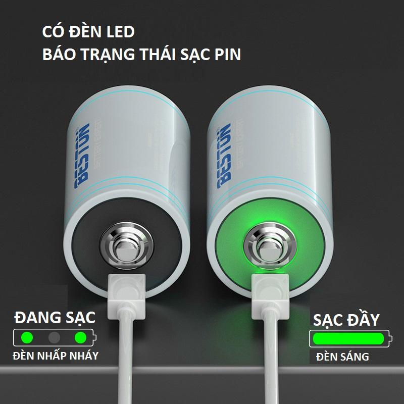 Pin đại sạc Beston chuẩn 1.5V 6000mWh - cổng sạc USB Type C - Pin cỡ D dùng cho đèn pin, bếp ga, thiết bị công nghiệp