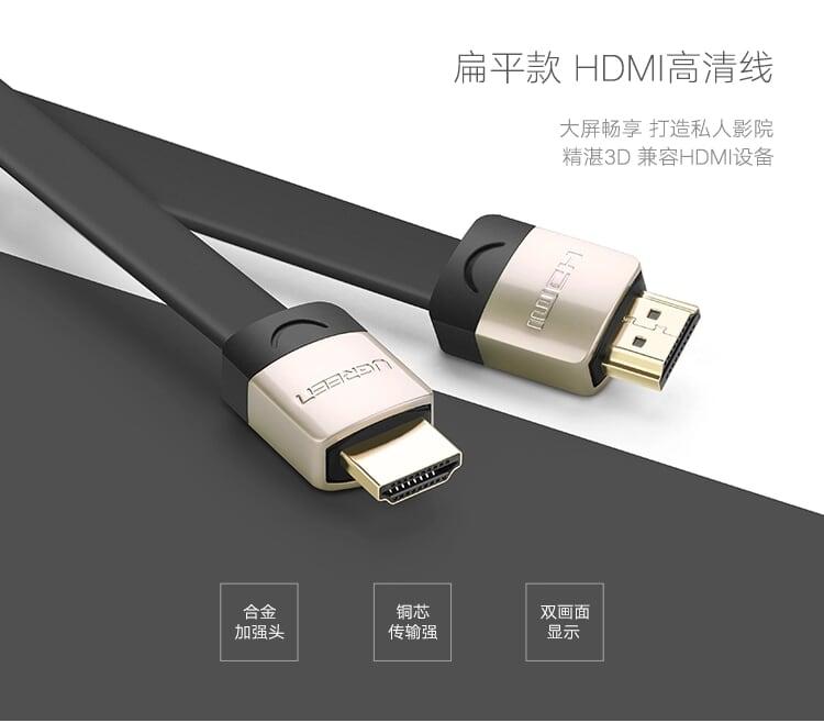 Ugreen UG10261HD123TK 2M màu Đen Cáp tín hiệu HDMI chuẩn 2.0 cáp dẹt đầu bọc hợp kim - HÀNG CHÍNH HÃNG