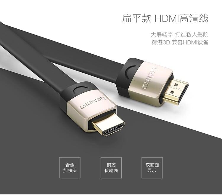 Ugreen UG10260HD123TK 1.5M màu Đen Cáp tín hiệu HDMI chuẩn 2.0 cáp dẹt đầu bọc hợp kim - HÀNG CHÍNH HÃNG