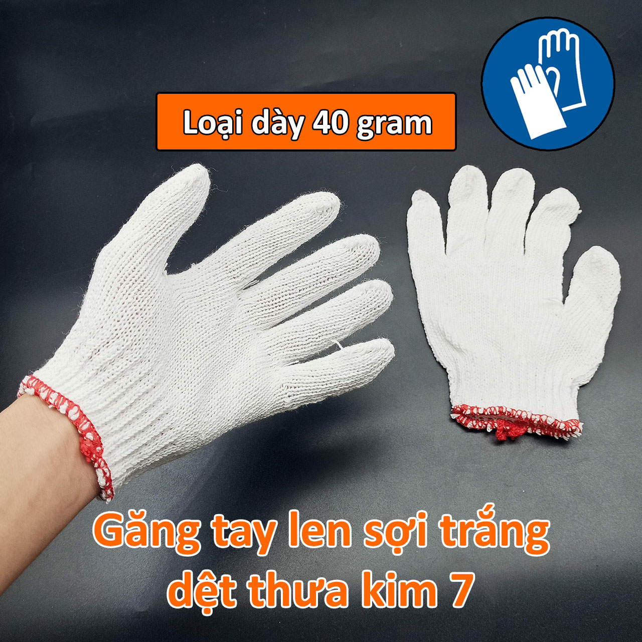 Găng tay sợi len trắng 40gram dệt thưa kim 7
