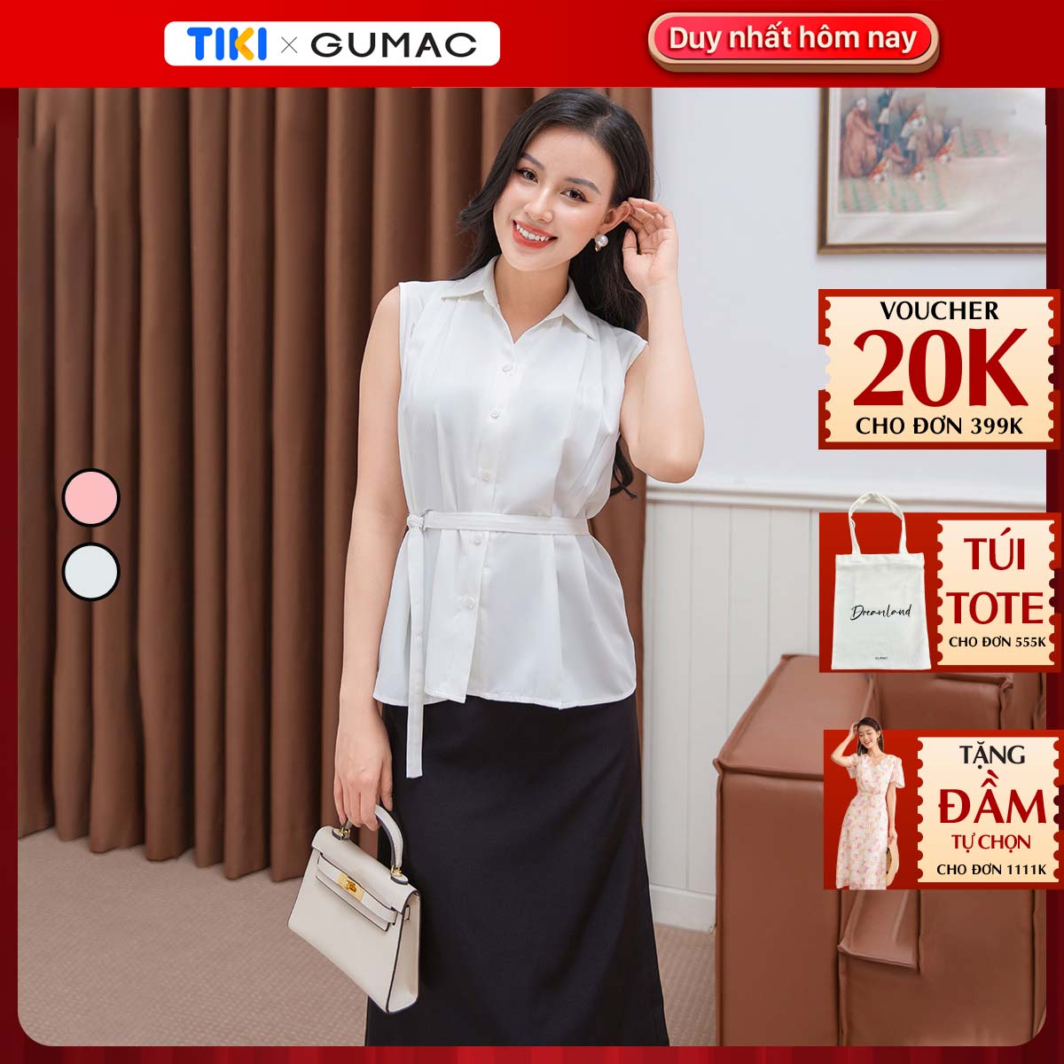 Áo xếp ly kèm dây thời trang GUMAC AD10015