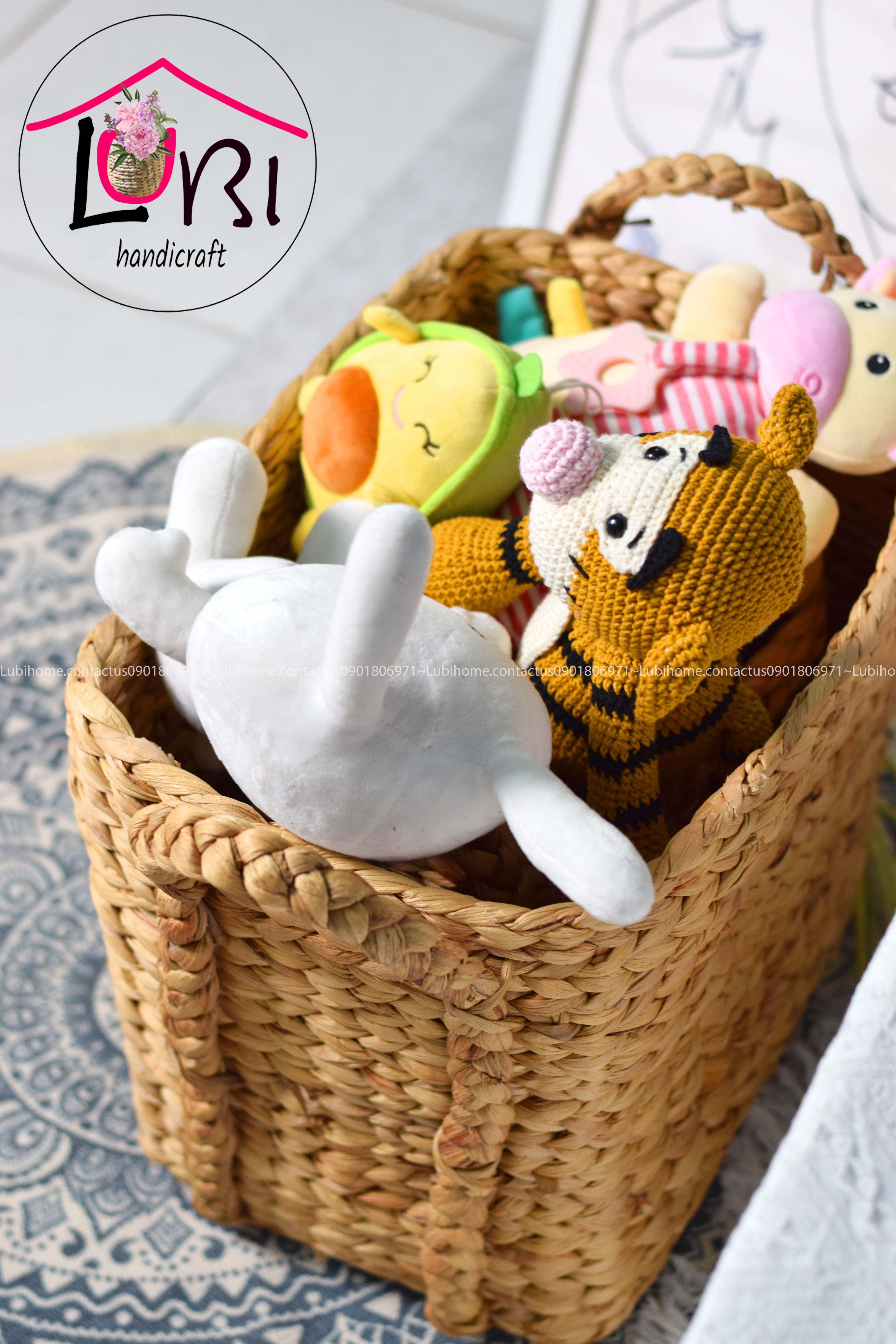 Lubihandicraft - Giỏ đựng đồ lục bình quai đan bím - mộc mạc