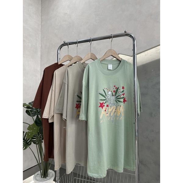 Áo thun cotton áo tay lỡ unisex 2 màu xanh in cánh chuồn chuồn