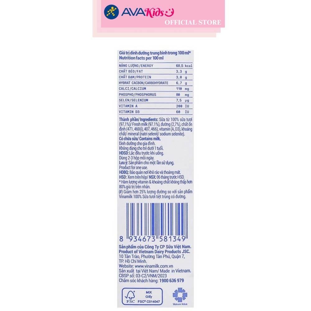 Lốc 4 hộp sữa tươi tiệt trùng Vinamilk ít đường 180 ml (từ 1 tuổi)