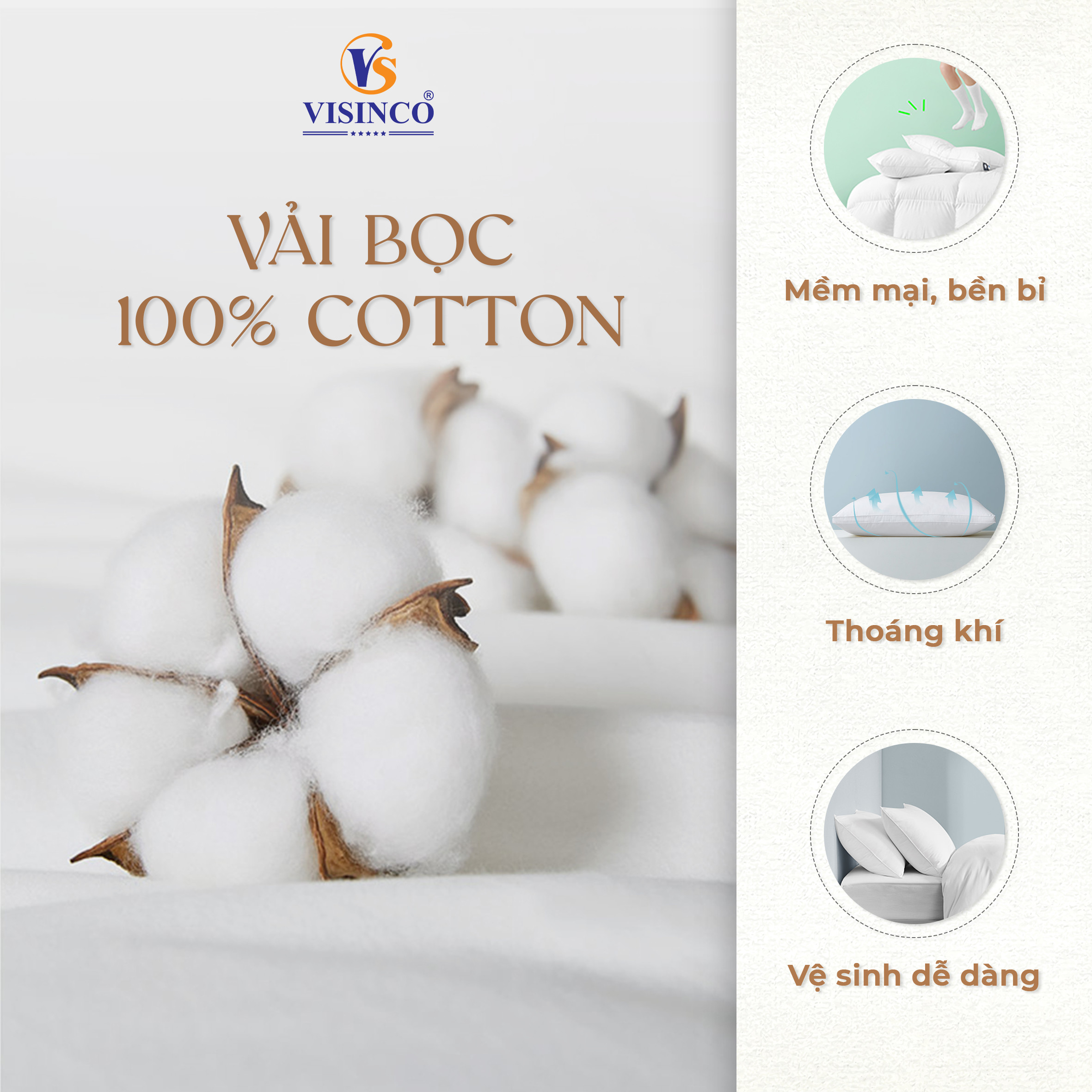 Ruột gối Visinco Lông vũ nhân tạo Microfiber Siêu mềm l Vải bọc Cotton 233TC