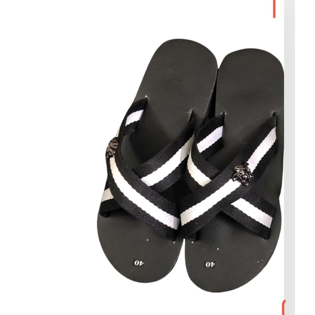 dép quai chéo dù nam nữ sandal đồng nai ( đế đen quai dù trắng đen ) size từ 35 nữ đến 43 nam