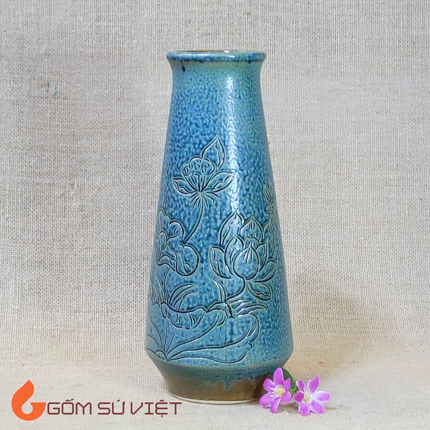 Bình gốm thủ công khắc tay dáng chai S1 - Gốm Bát Tràng