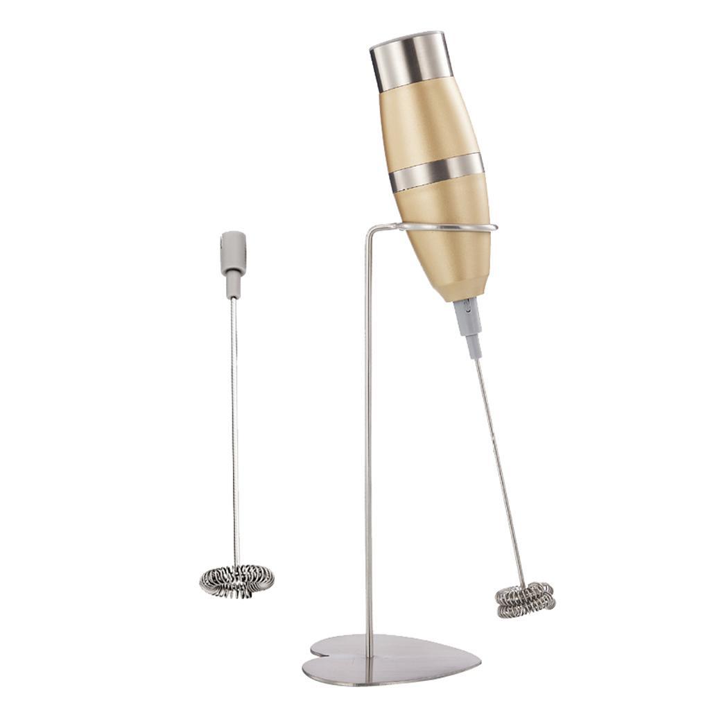 Electric Milk Frother Handheld Latte With Stainless Steel Stand 2pcs Head