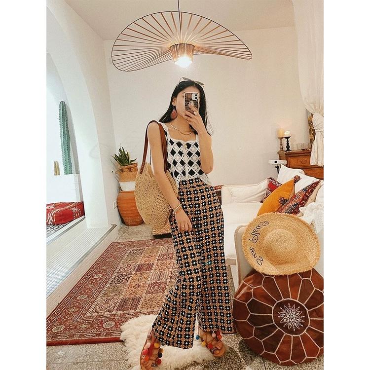 MS593 Áo hai dây kiểu nữ croptop đan móc hình trám