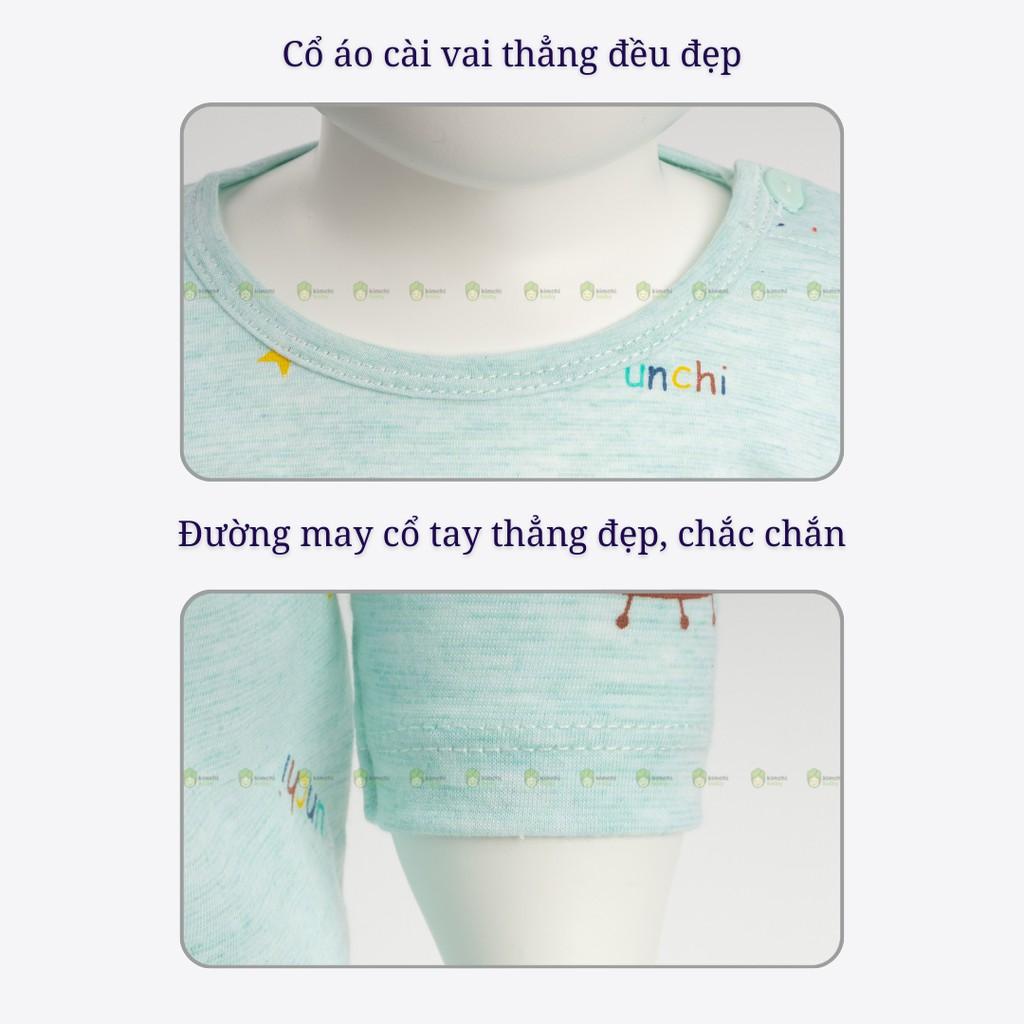 Đồ Bộ Bé Trai, Bé Gái UNCHI Vải Cotton Mềm Xốp Cài Vai Hoạ Tiết Gấu Con, Quần Áo Sơ Sinh Thu Đông Cho Bé UNTD2104