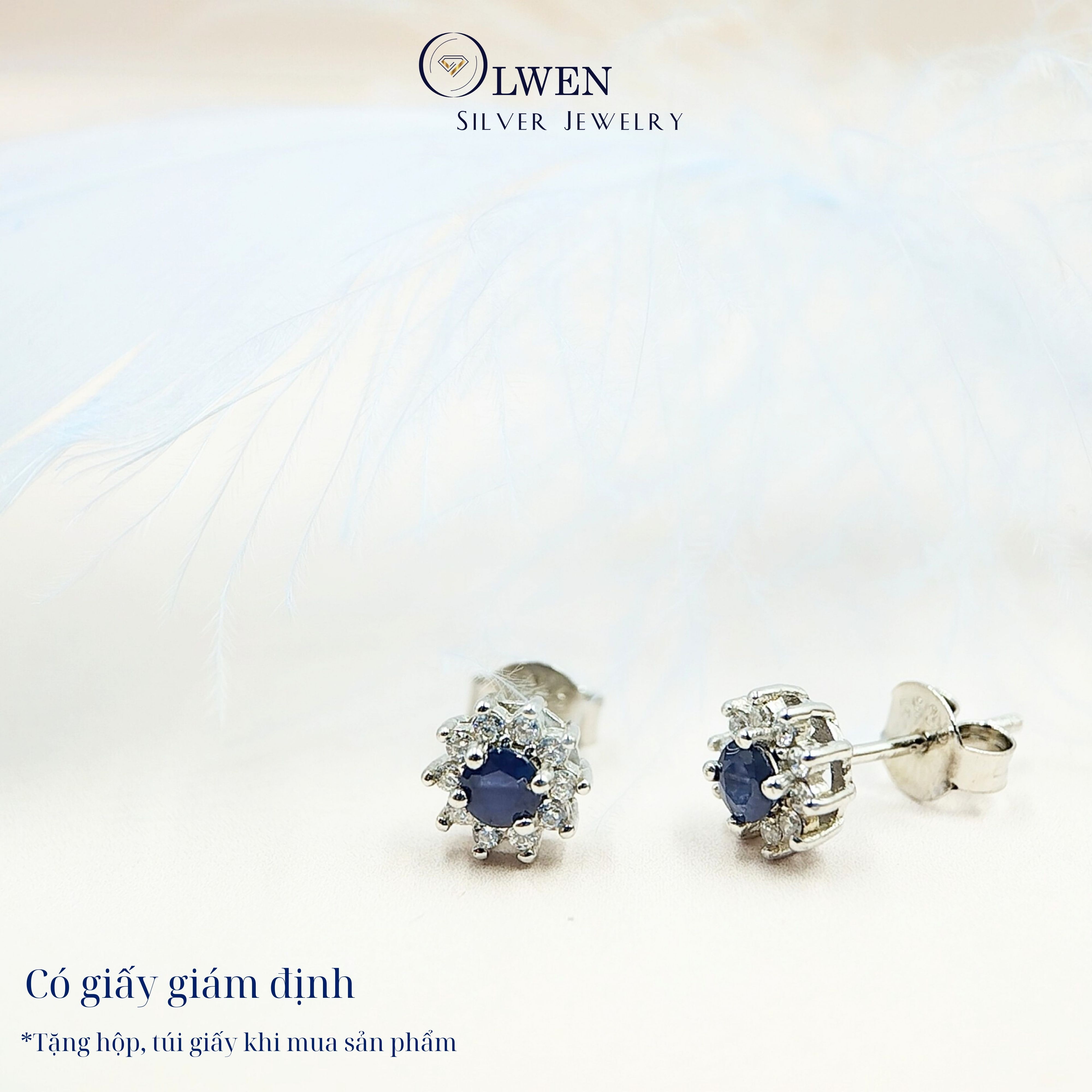 Đôi Bông Tai Nữ Bạc 925 Olwen Đính Đá Phong Thủy Sapphire