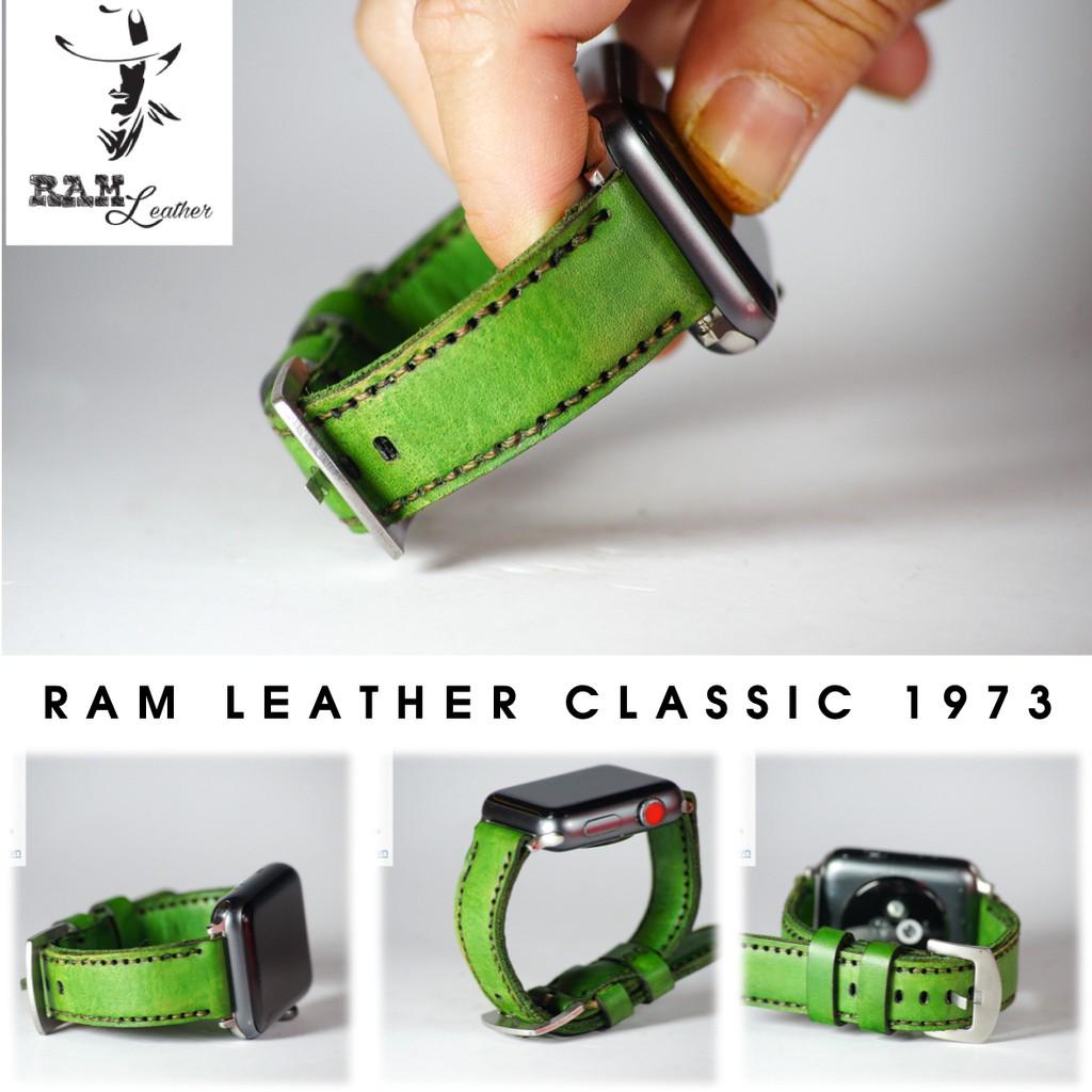 Dây đồng hồ da bò vegtan xanh lá handmade - RAM classic 1973 - da bò thật