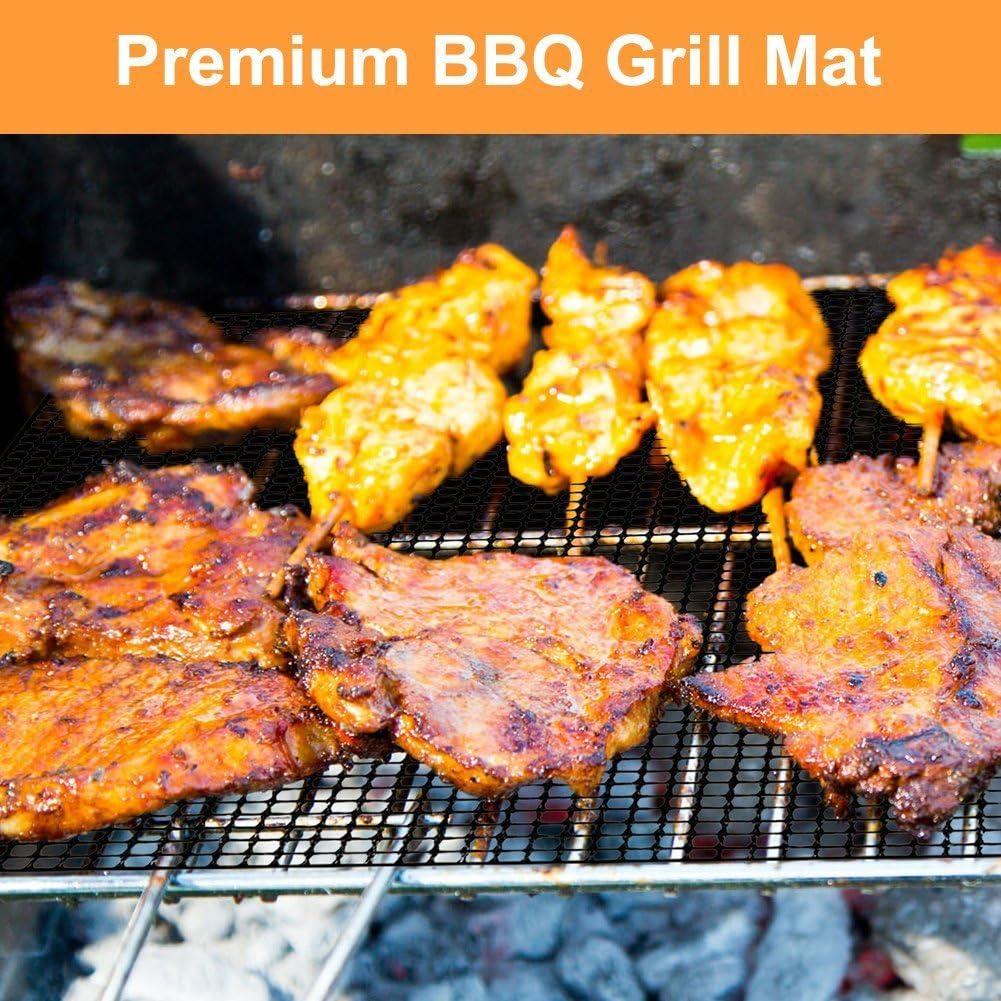 Thảm Nướng Chống Dính BBQ 3 Miếng - Tấm Nướng Chịu Nhiệt Vỉ Nướng Có Thể Tái Sử Dụng, Dành Cho BBQ Trong Nhà Và Ngoài Trời Màu Đen, 40 * 33Cm