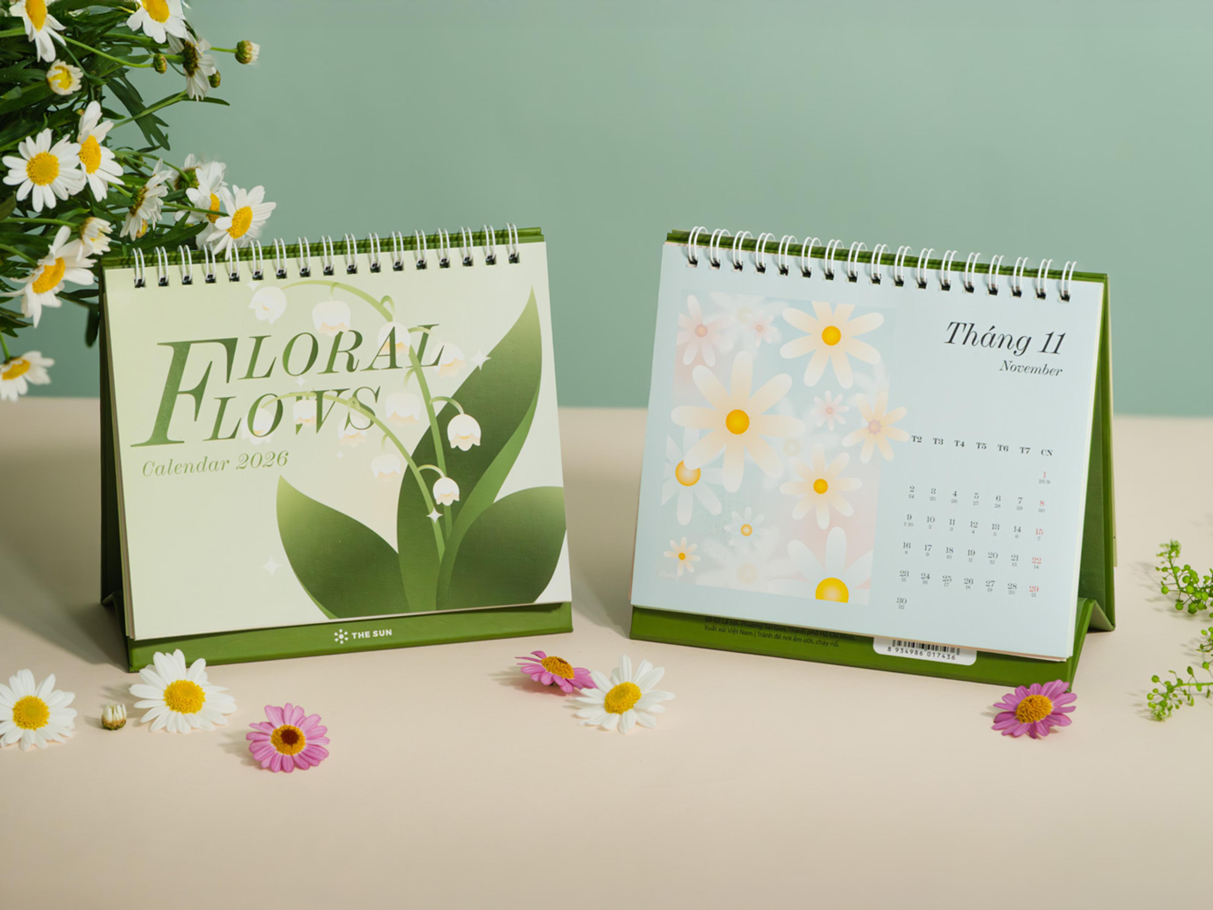 Lịch Bàn Chữ A 2026 - The Sun - Floral Flows