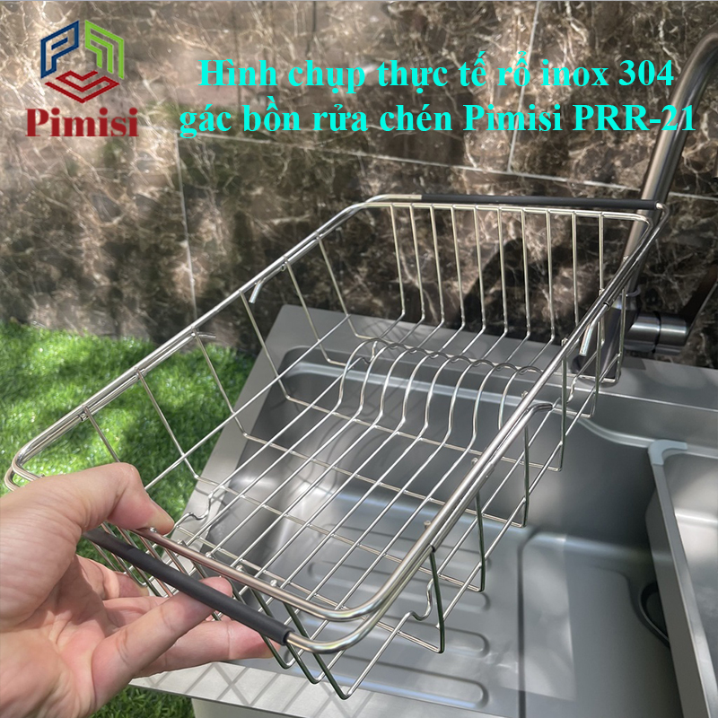 Rổ Inox 304 Chữ Nhật Gác Bồn Rửa Chén Pimisi Úp Bát Đĩa - Rau Củ Quả Với Thiết Kế Thông Minh Điều Chỉnh Độ Dài Co Giãn Chiều Dài Khay, Tay Nắm Kéo Từ Thép Không Gỉ SUS 304 - Với 4 Góc Vuông Bo Tròn Phù Hợp Với Mọi Chậu Rửa Bát  | Hàng Chính Hãng