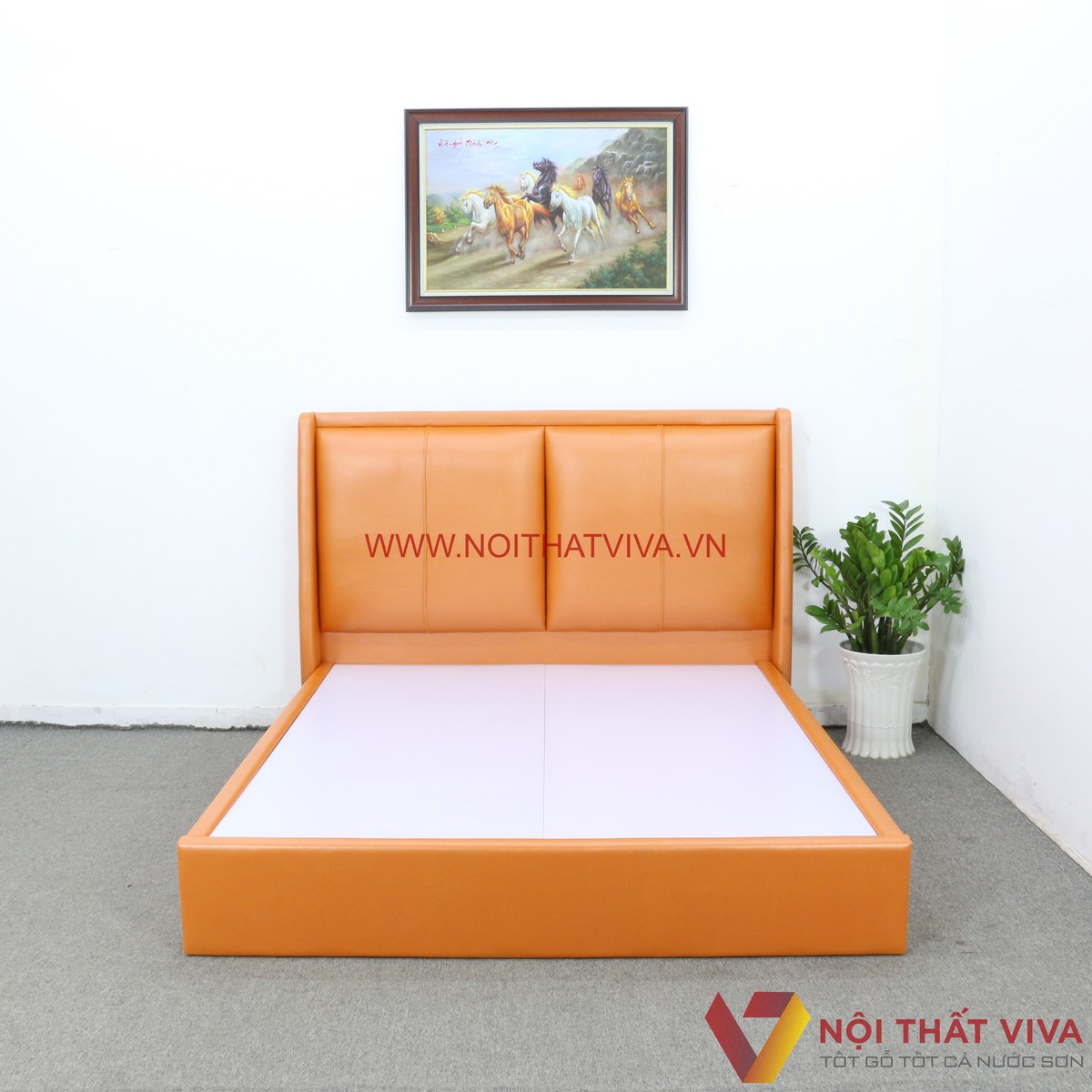 Giường Bọc Da Cao Cấp Hiện Đại Gỗ MDF Màu Cam Đẹp Sang Trọng Giá Tốt