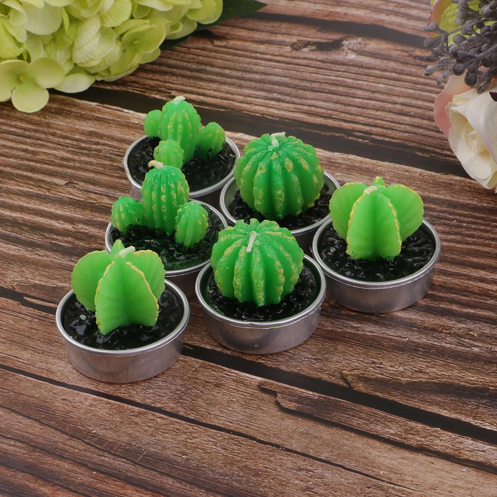 6 Pieces Quality Cactus Tealight Candles Tea Light Candle Holder Unscented Paraffin Wax Candles Vivid Plant Decoration Candles