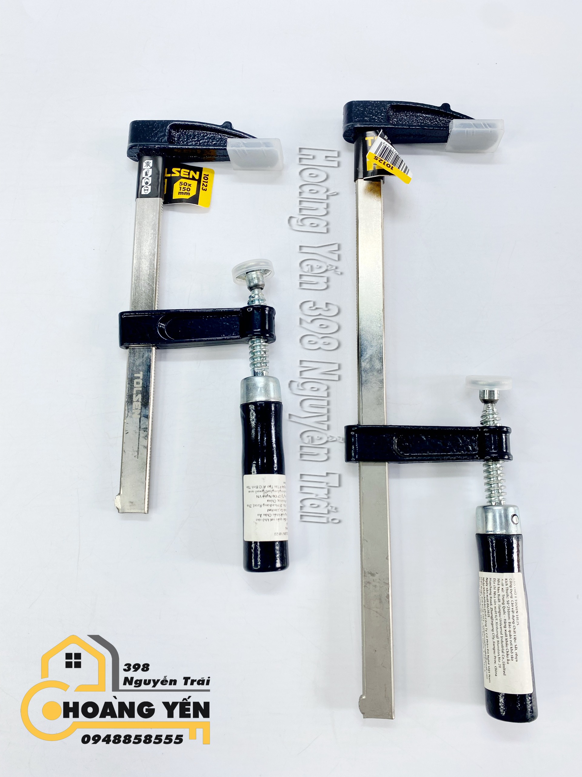 Cảo chữ F cán gỗ, thanh sắt mạ niken, thanh ren mạ kẽm chắc chắn Tolsen 10123 50x150mm, Tolsen 10125 50x250mm