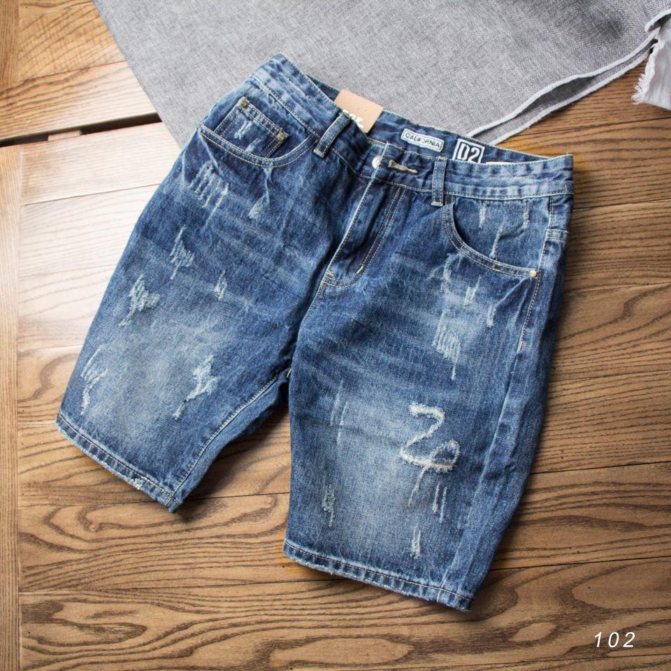 Short jean nam ZCF 102 xanh đậm xước