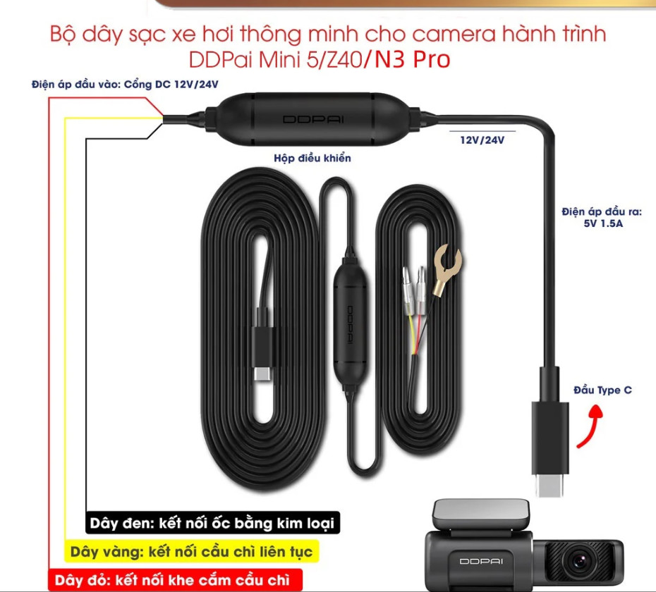 Bộ kit bảo vệ 24 giờ camera hành trình DDPai N/5/Z-seri