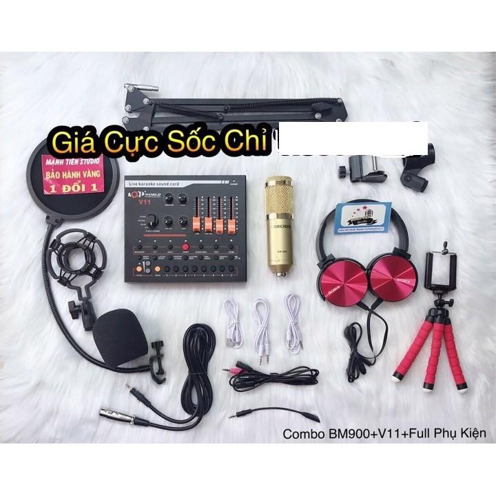 Combo micro BM900 + Sound card V11 giúp bạn thể hiện giọng hát siêu đỉnh của mình - karaoke, hát livestream, thu âm