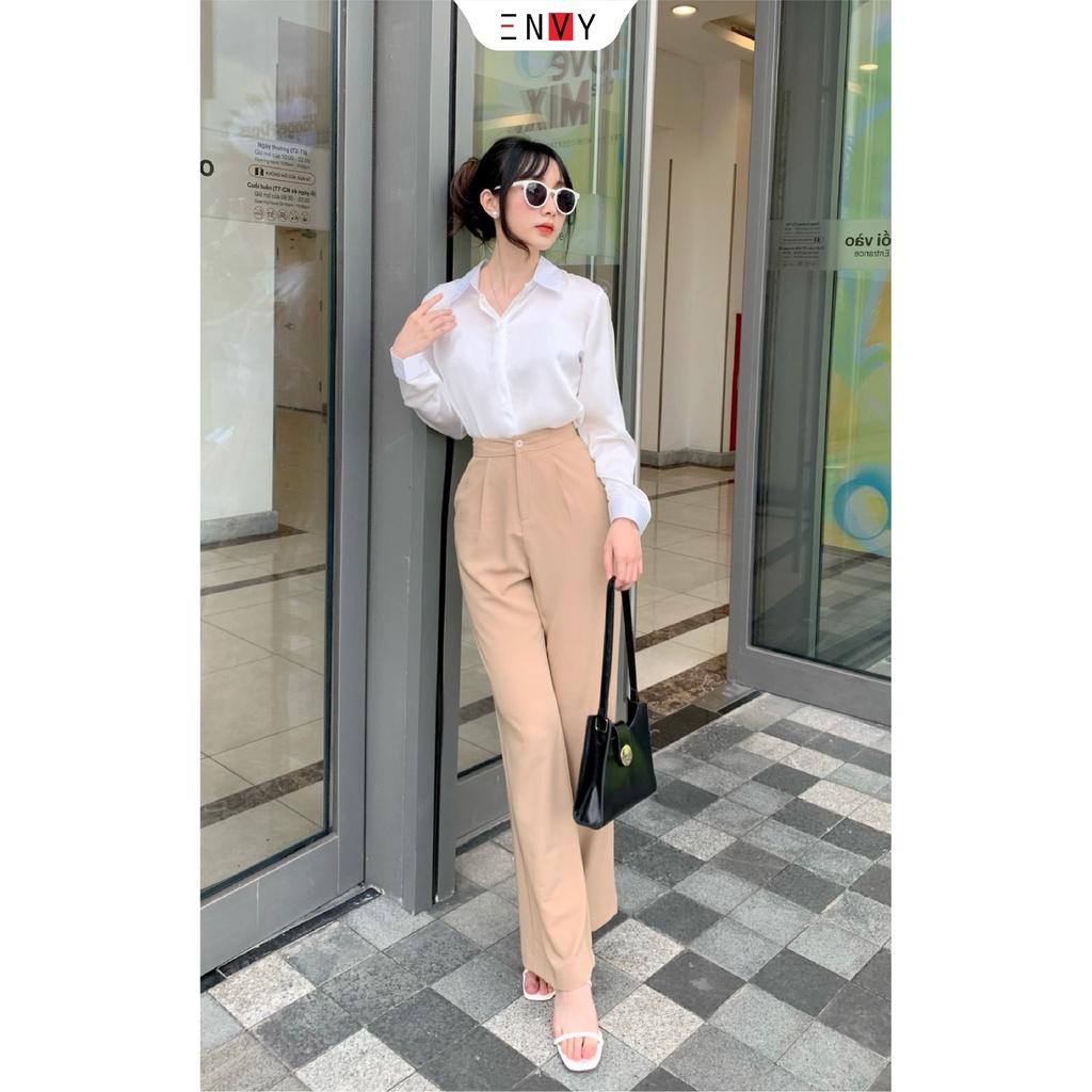 Áo sơ mi trơn lụa satin ENVY S156 basic đi học đi làm