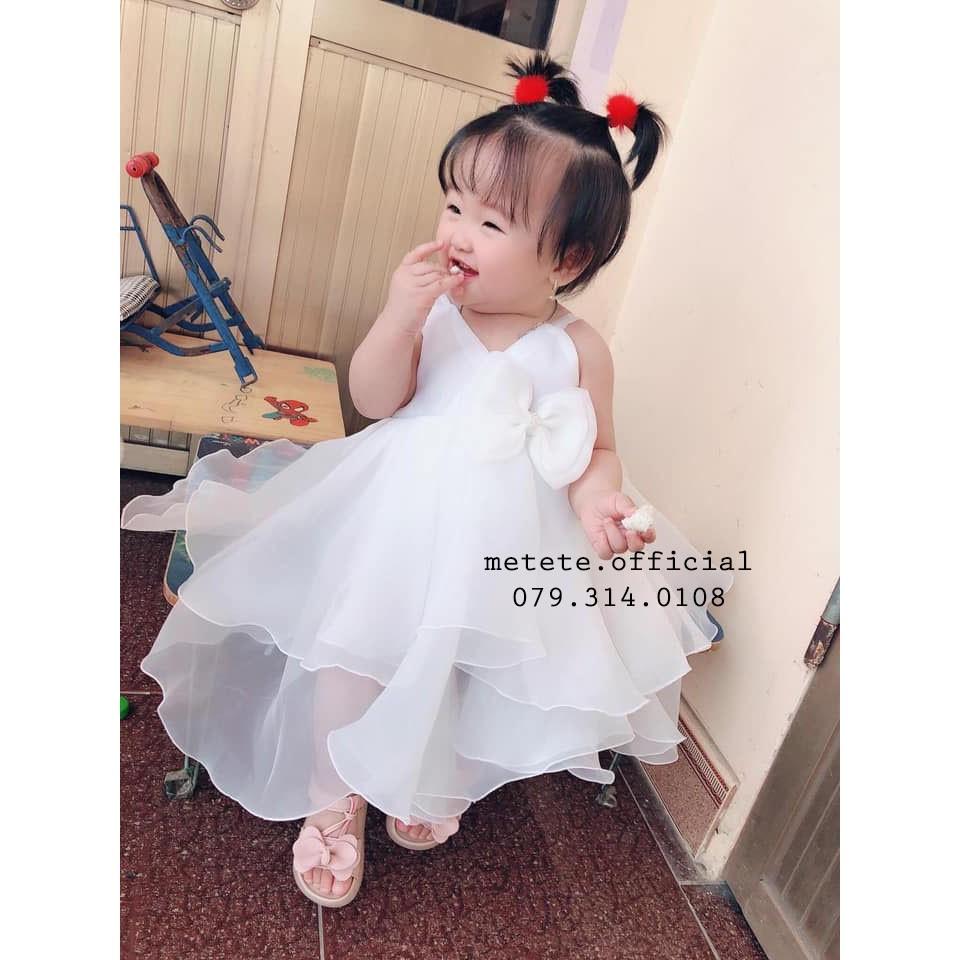 Váy đầm công chúa thiết kế cho bé gái 2 dây mix nơ xinh xắn thướt tha - Mẹ Tê Tê