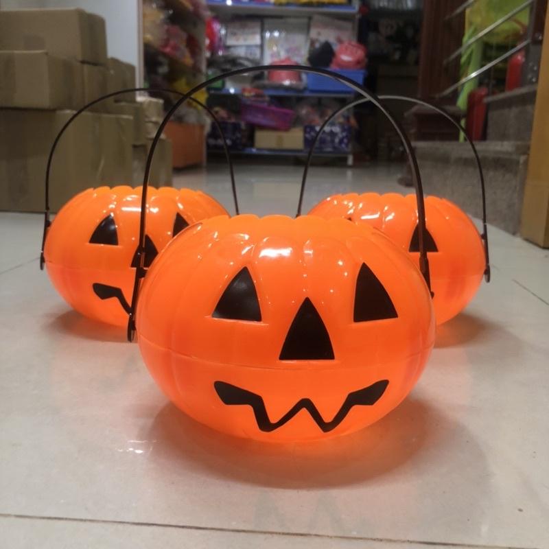 Xách bí ngô Halloween - giỏ xin kẹo đẹp đường kính 17cm