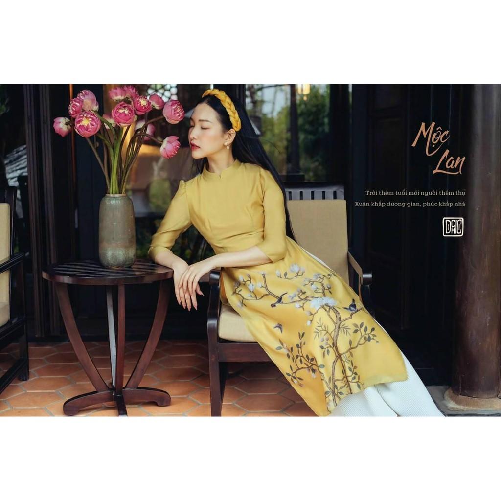 Áo dài cách tân màu vàng <3 Hoa 3D cực xinh