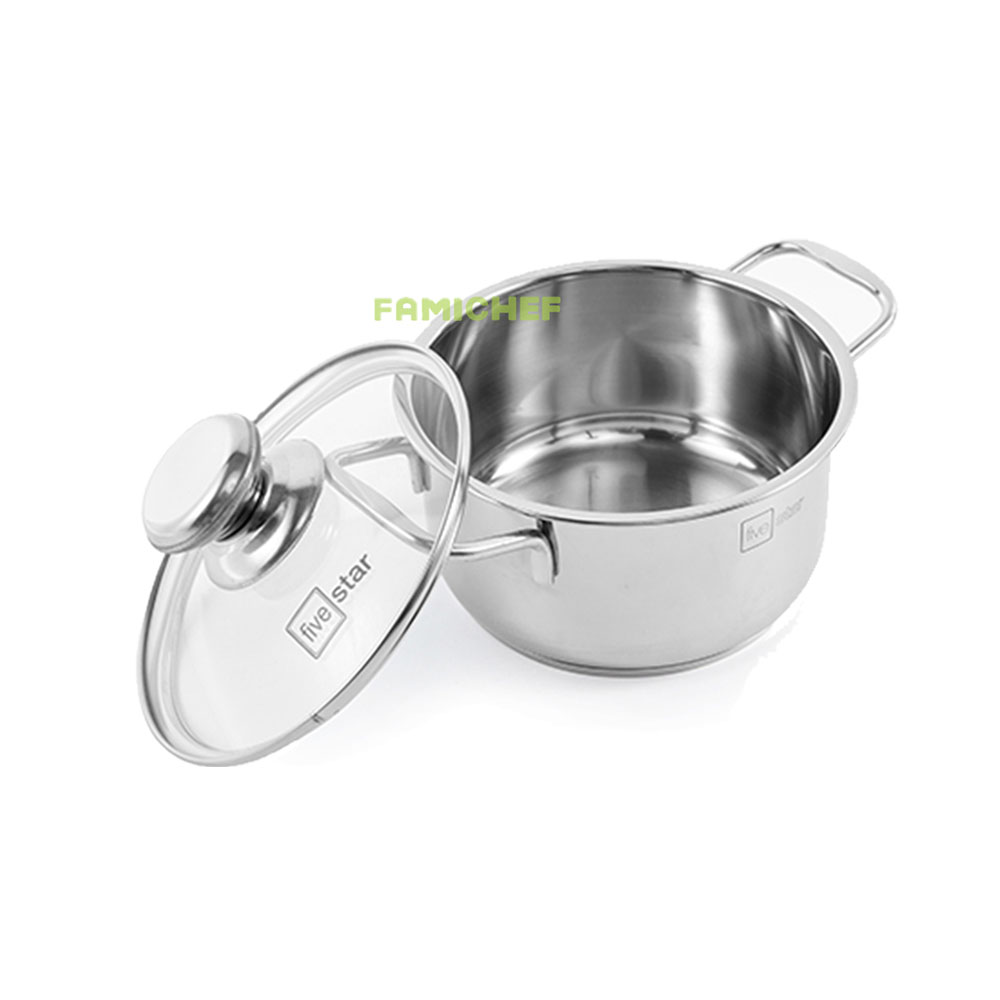Nồi inox 3 đáy nắp kính FiveStar FSN16001 16cm