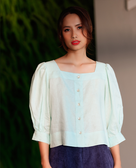 Áo Croptop Linen Aqua TOP132 Thời trang thiết kế Hity