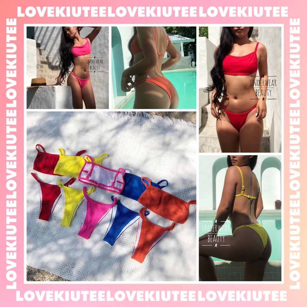 Set Bikini Cami Plain áo hở lưng có mút và quần dây LOVEKIUTEE