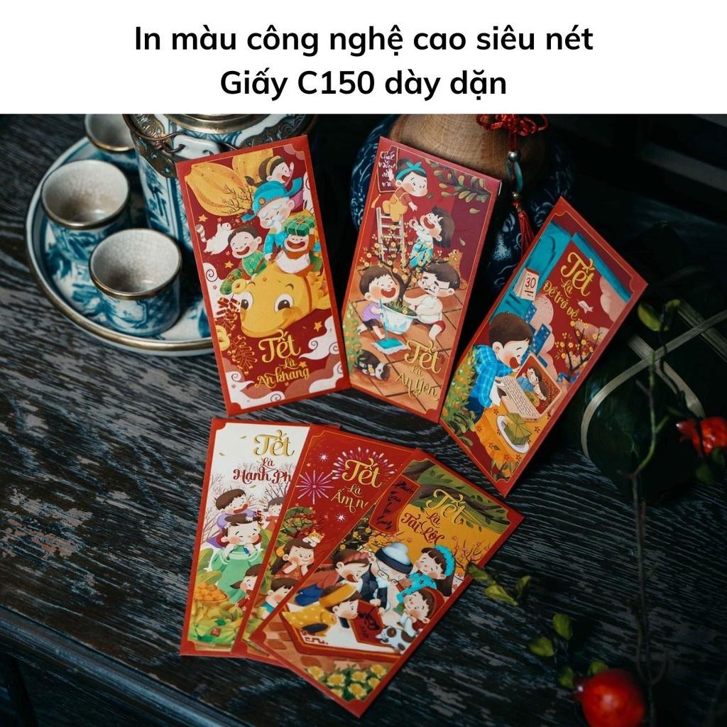 Lì xì tết 2022 - gói 5 cái, 10 cái mẫu truyền thống gia đình sum vầy giấy C150 bóng đẹp tại Tú Vy Studio